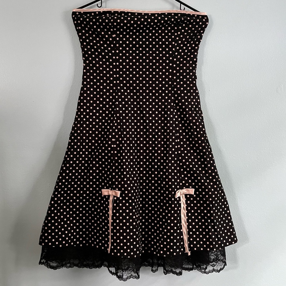 BCX black and white polka dot pinup strapless dress size 7